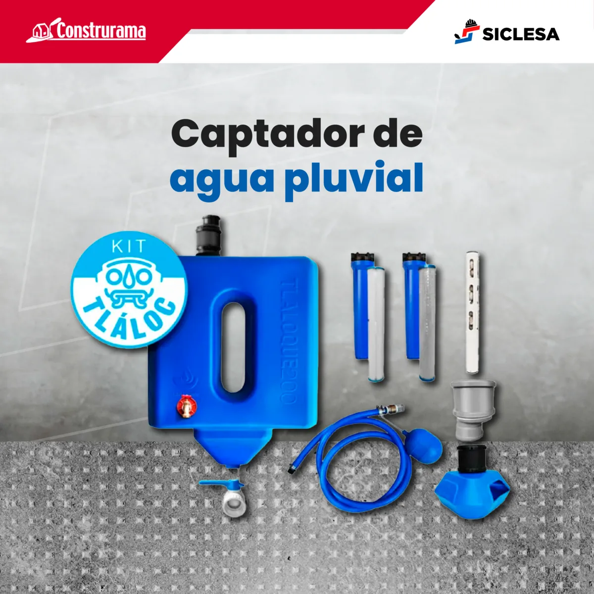 Kit Tláloc para captar agua de lluvia, con filtros y mangueras