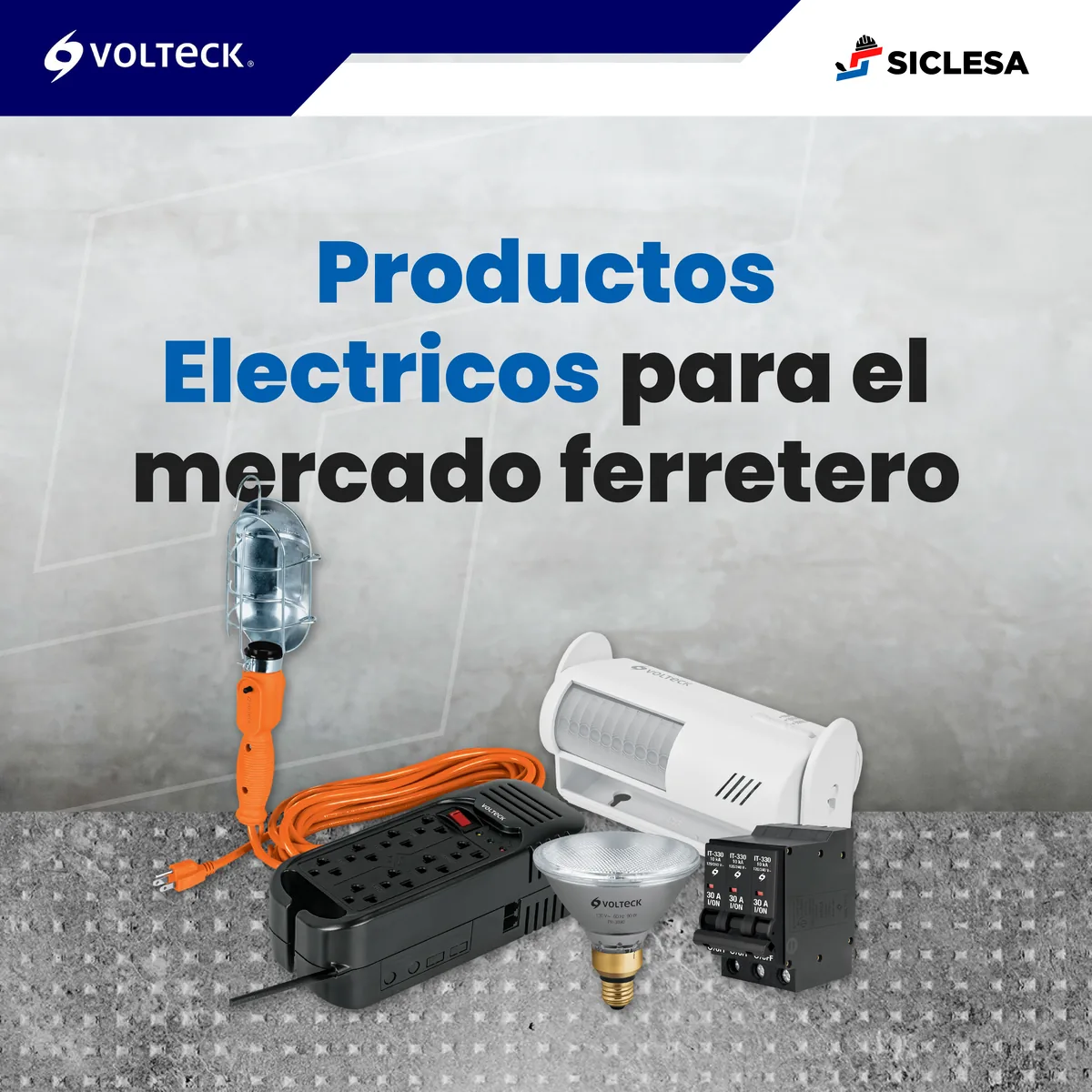 Extensión, multicontacto, foco y apagadores de la marca Volteck
